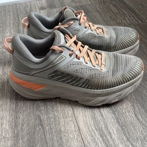 Hoka One One Women's Gray and Peach Athletic Running Shoes
